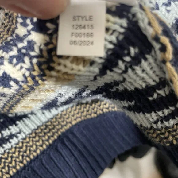 Lucky Brand Women’s L Cardigan Sweater Open Shawl Collar Aztec Southwest Blue - Picture 6 of 8